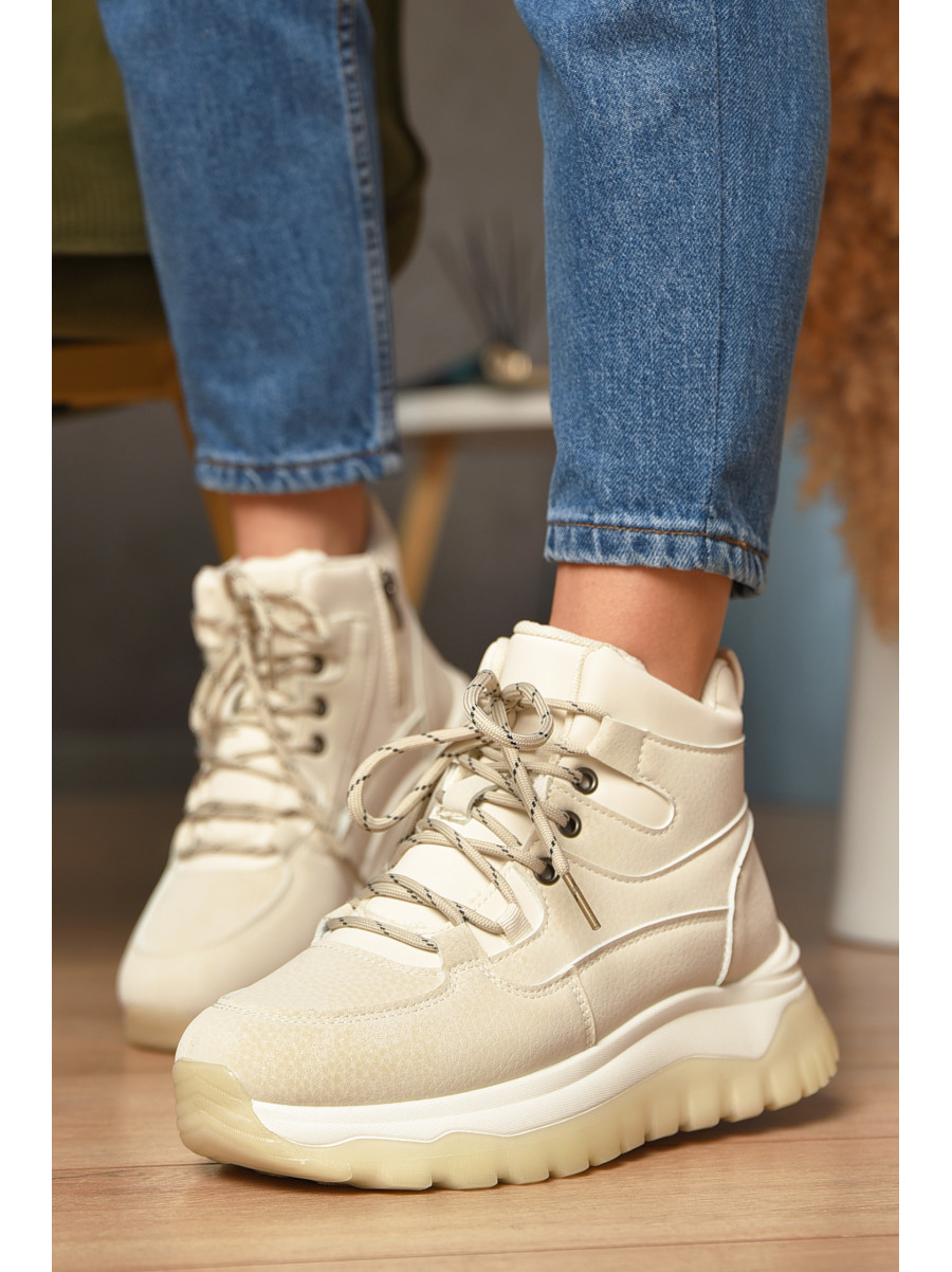 Кроссовки женские светло-бежевого цвета на меху К929-1 207637C