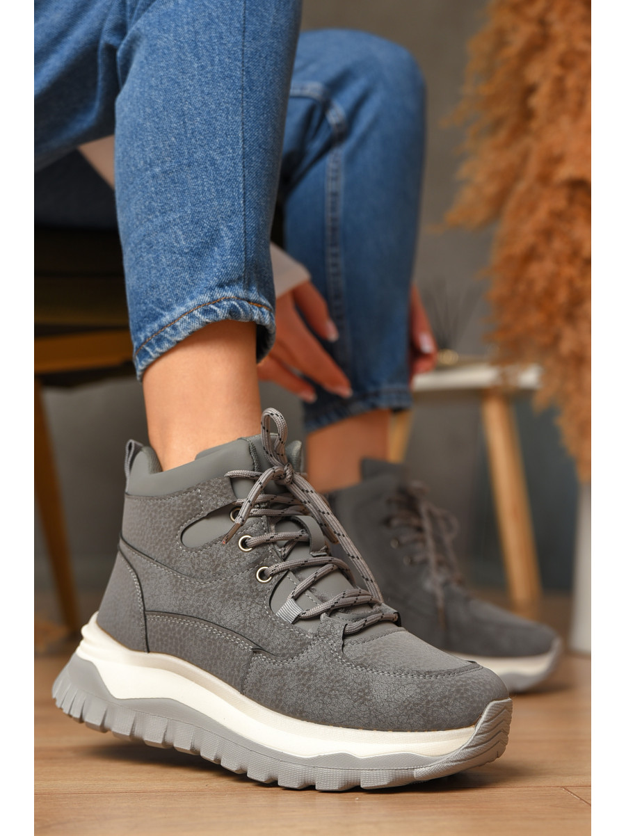 Кроссовки женские серого цвета на меху К929-2 207639C