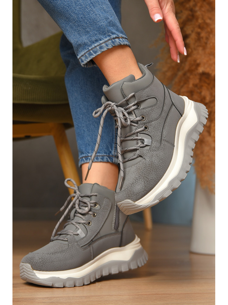 Кроссовки женские серого цвета на меху К929-2 207639C