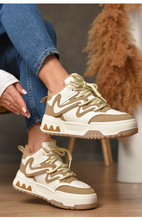 Кроссовки женские бело-бежевого цвета на меху К906-1 207640C