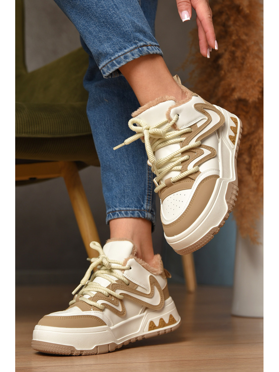 Кроссовки женские бело-бежевого цвета на меху К906-1 207640C