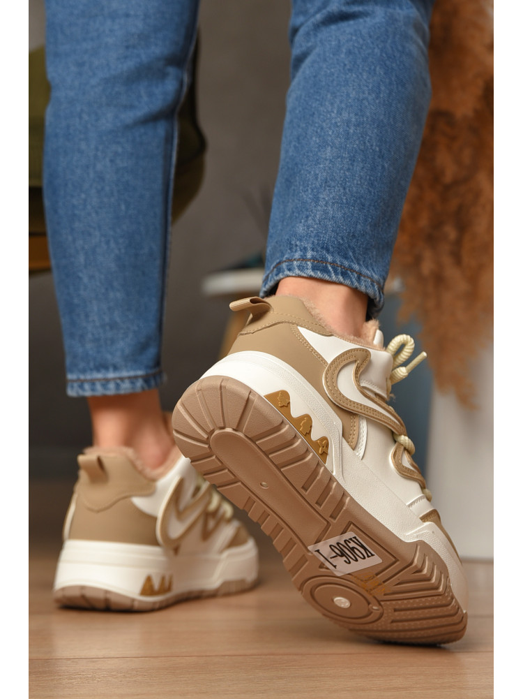 Кроссовки женские бело-бежевого цвета на меху К906-1 207640C
