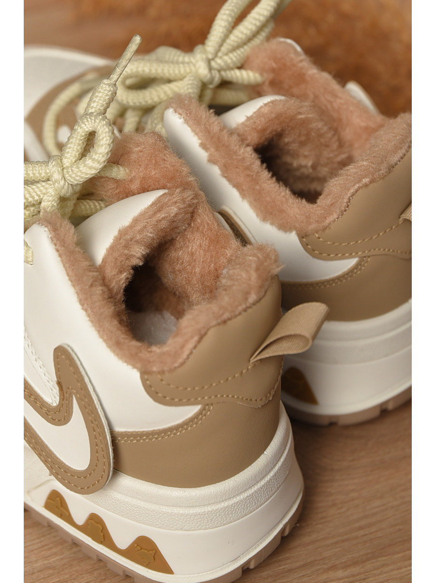 Кроссовки женские бело-бежевого цвета на меху К906-1 207640C
