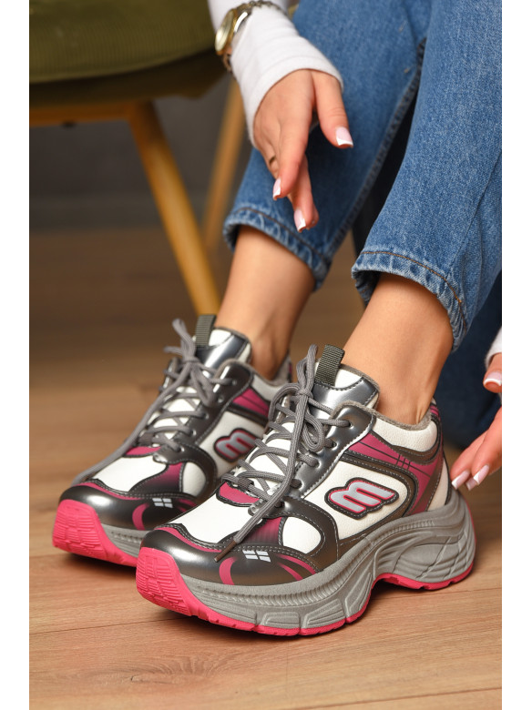 Кросівки жіночі сіро-рожевого кольору на хутрі К901-3 207647C