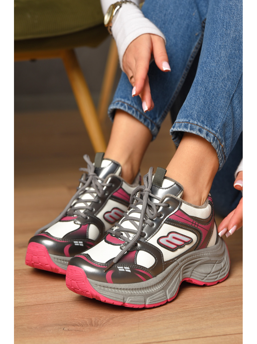 Кросівки жіночі сіро-рожевого кольору на хутрі К901-3 207647C