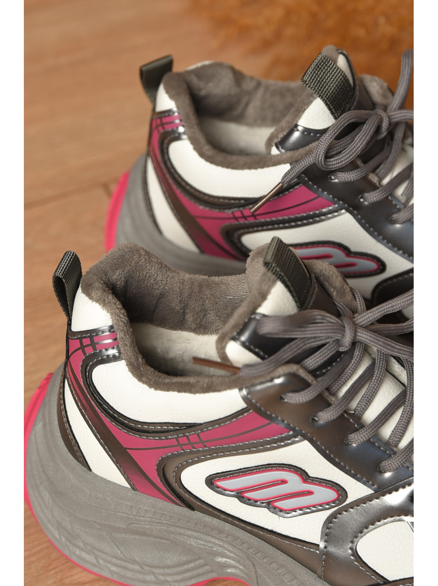 Кросівки жіночі сіро-рожевого кольору на хутрі К901-3 207647C