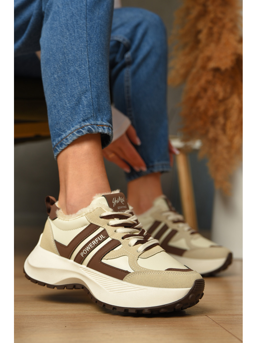 Кросівки жіночі бежевого кольору на хутрі К905-2 207649C