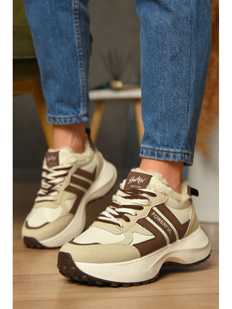 Кросівки жіночі бежевого кольору на хутрі К905-2 207649C