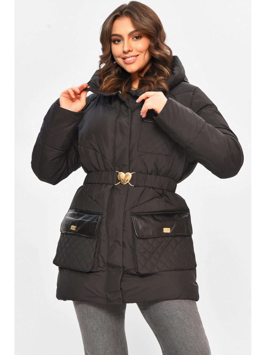 Куртка женская однотонная зимняя черного цвета VL23-106 207697C Куртка женская однотонная зимняя черного цвета VL23-106 207697C