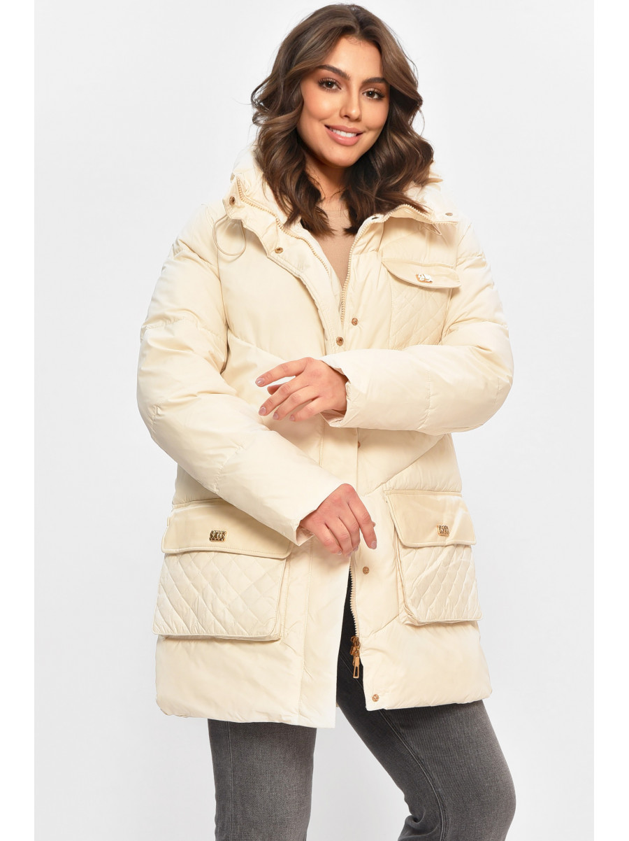 Куртка женская однотонная зимняя молочного цвета VL23-106 207698C Куртка женская однотонная зимняя молочного цвета VL23-106 207698C