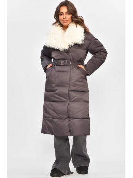 Куртка женская удлиненная зимняя тёмно-серого цвета 5602 207700C