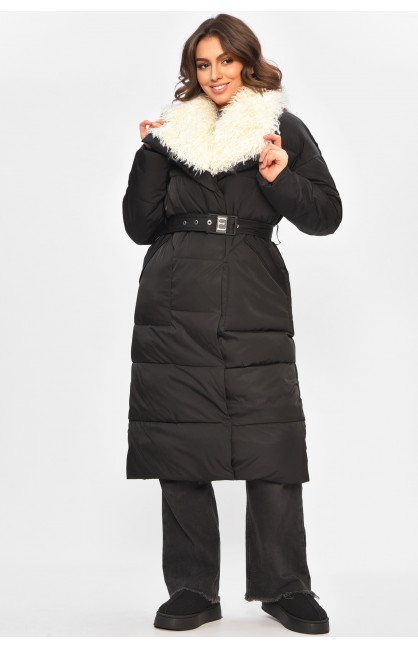 Куртка женская удлиненная зимняя черного цвета 5602 207702C Куртка женская удлиненная зимняя черного цвета 5602 207702C