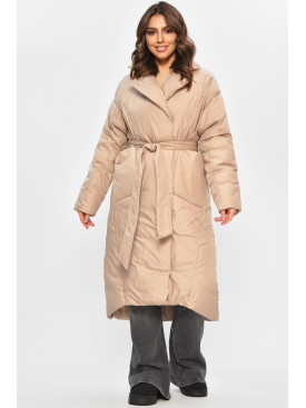 Куртка женская удлиненная зимняя бежевого цвета 5617 207703C