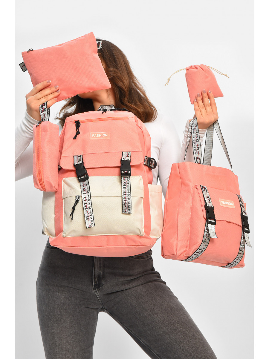 Рюкзак жіночий 5в1 рожевого кольору з принтом 207712C