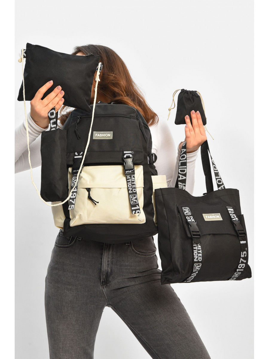 Рюкзак жіночий 5в1 чорного кольору з принтом 207713C