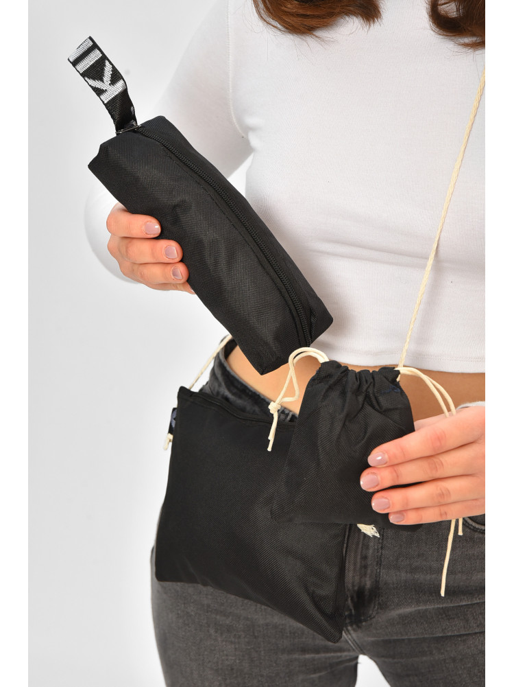 Рюкзак жіночий 5в1 чорного кольору з принтом 207713C