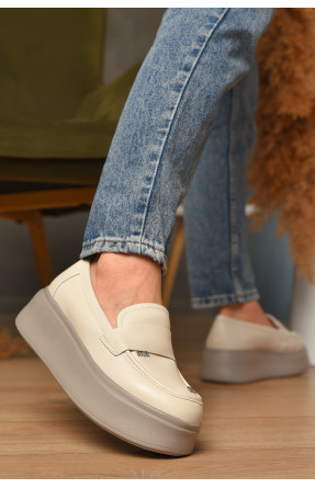 Туфли женские на меху натуральначя кожа бежевого цвета 777-166 207720C