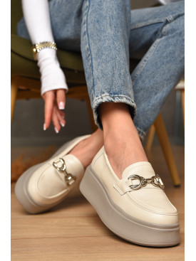 Туфли женские на меху натуральначя кожа бежевого цвета 777-171 207722C Туфли женские на меху натуральначя кожа бежевого цвета 777-171 207722C