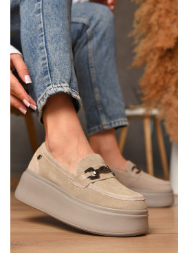 Туфлі жіночі на хутрі натуральна замша бежевого кольору 777-176 207724C