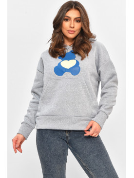 Худи женское на флисе серого цвета с принтом 1377 207741C