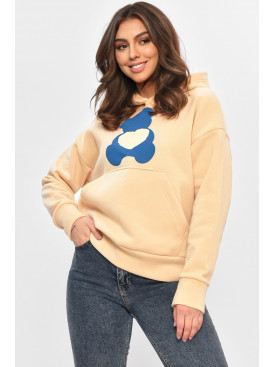 Худи женское на флисе бежевого цвета с принтом 1377 207742C Худи женское на флисе бежевого цвета с принтом 1377 207742C