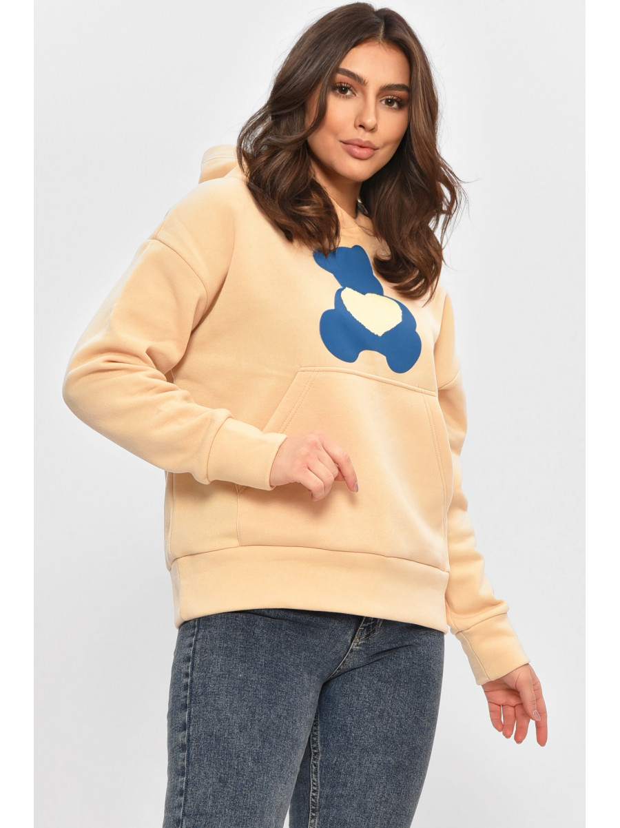 Худі жіноче на флісі бежевого кольору з принтом 1377 207742C
