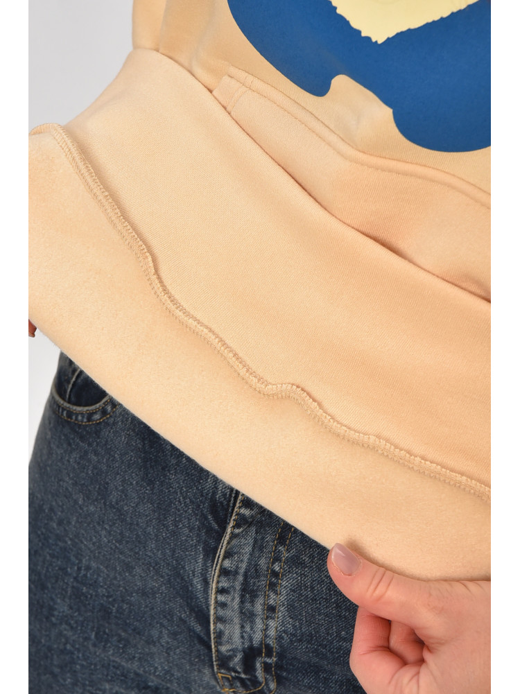 Худі жіноче на флісі бежевого кольору з принтом 1377 207742C