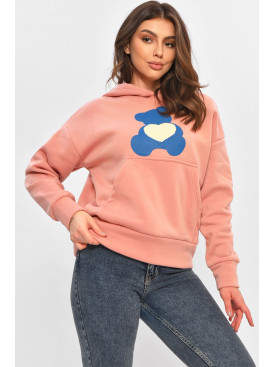 Худі жіноче на флісі рожевого кольору з принтом 1377 207743C Худі жіноче на флісі рожевого кольору з принтом 1377 207743C