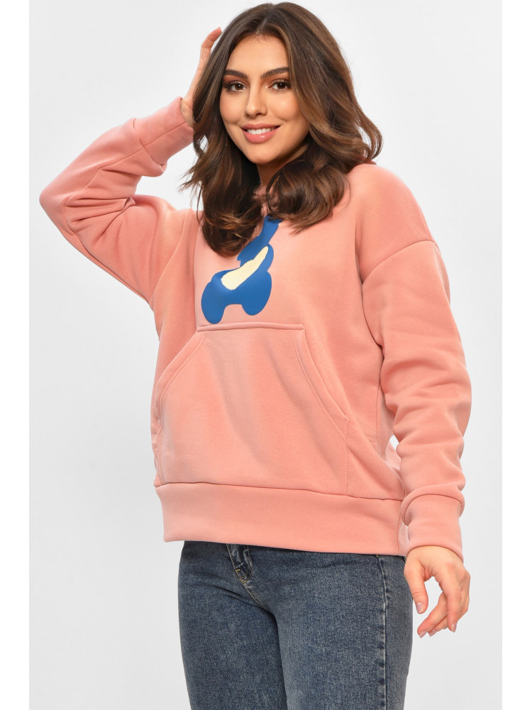 Худі жіноче на флісі рожевого кольору з принтом 1377 207743C