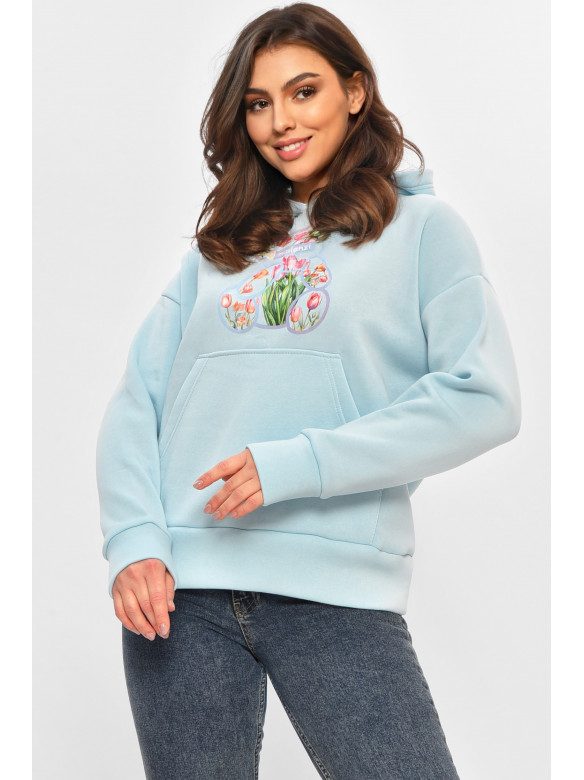 Худи женское на флисе голубого цвета с принтом 1378 207744C