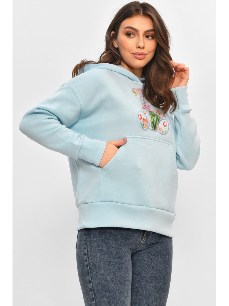 Худи женское на флисе голубого цвета с принтом 1378 207744C