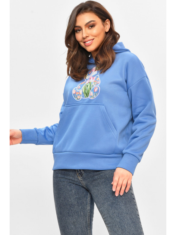Худі жіноче на флісі синього кольору з принтом 1378 207745C