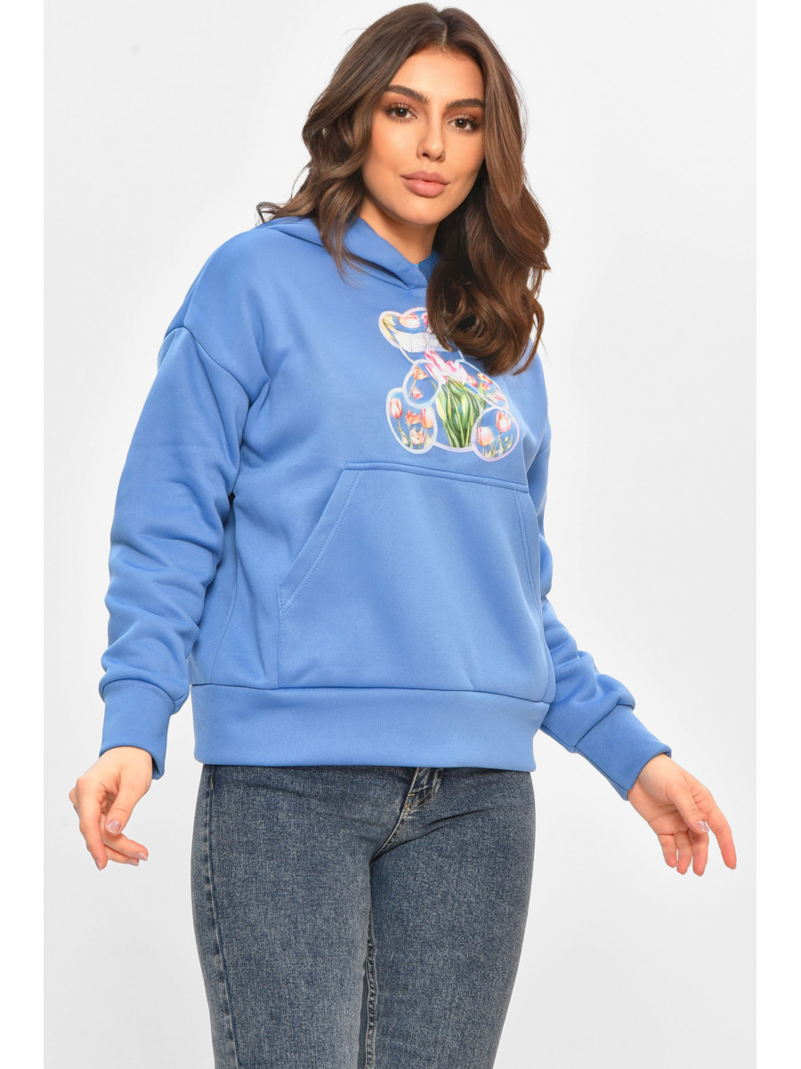 Худі жіноче на флісі синього кольору з принтом 1378 207745C