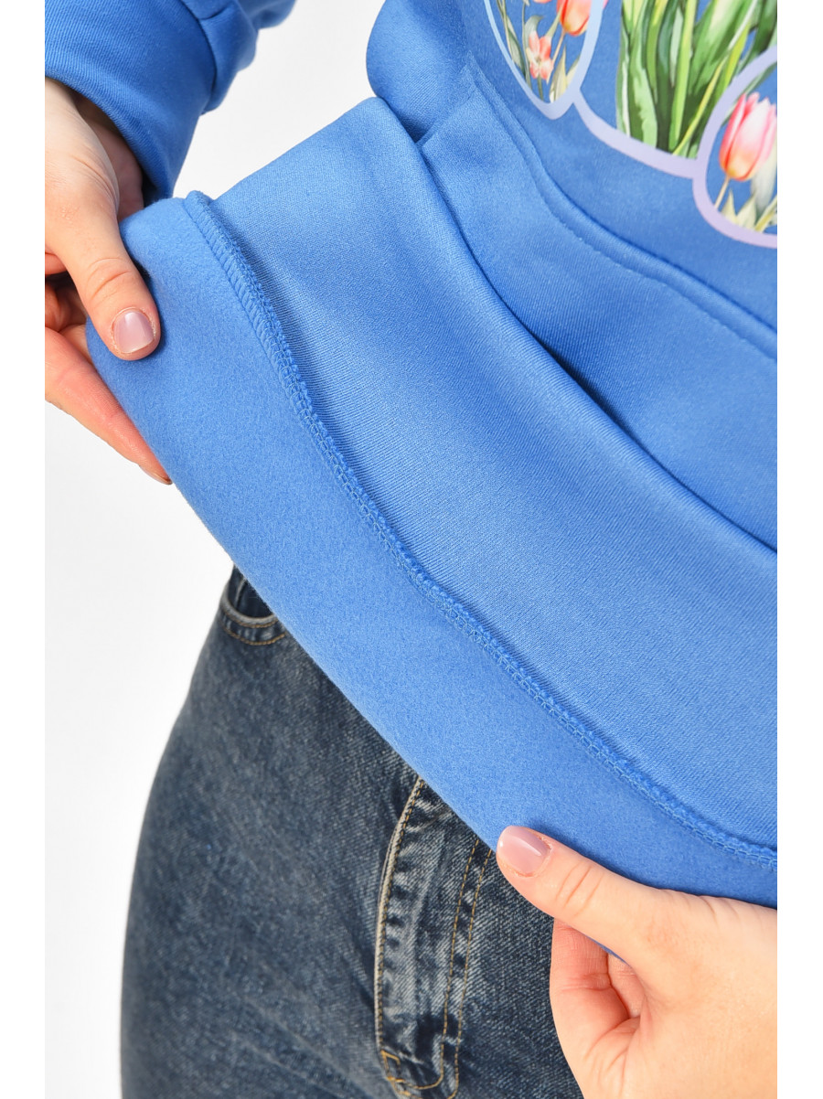 Худі жіноче на флісі синього кольору з принтом 1378 207745C