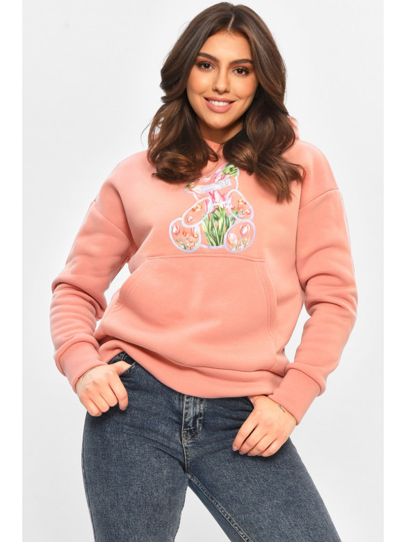 Худи женское на флисе розового цвета с принтом 1378 207746C