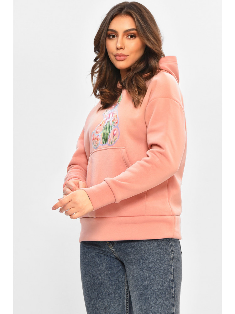 Худи женское на флисе розового цвета с принтом 1378 207746C