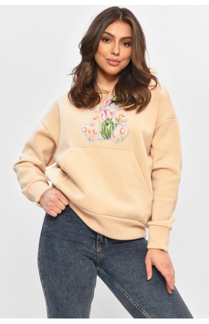 Худи женское на флисе бежевого цвета с принтом 1378 207747C
