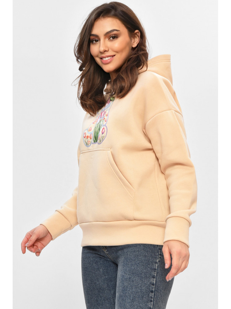 Худі жіноче на флісі бежевого кольору з принтом 1378 207747C