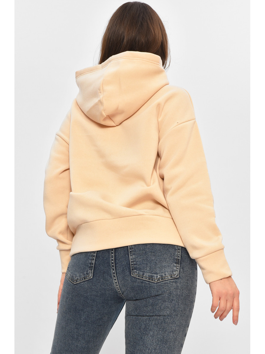 Худі жіноче на флісі бежевого кольору з принтом 1378 207747C