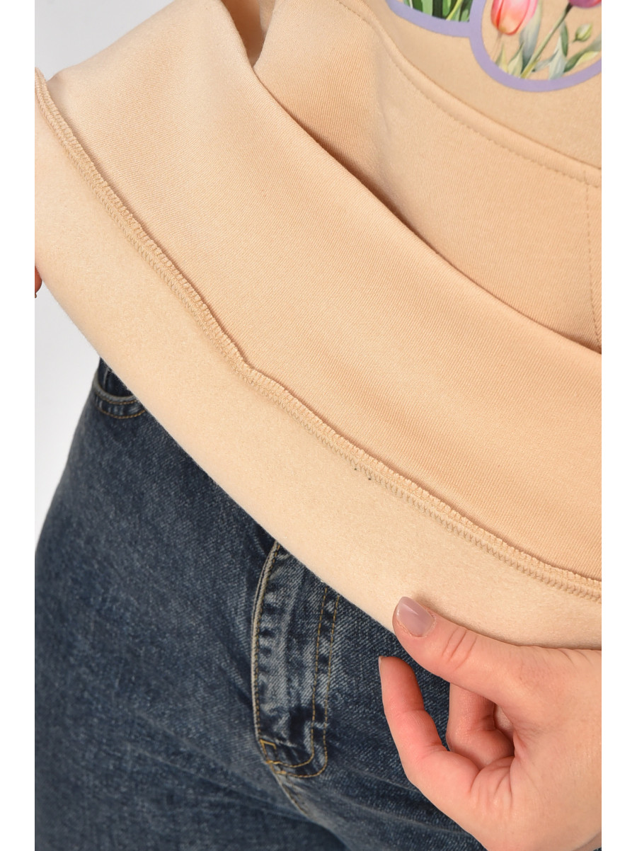 Худі жіноче на флісі бежевого кольору з принтом 1378 207747C