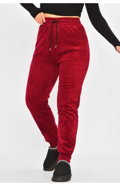 Штаны женские на искусственном меху красного цвета С105 207764C