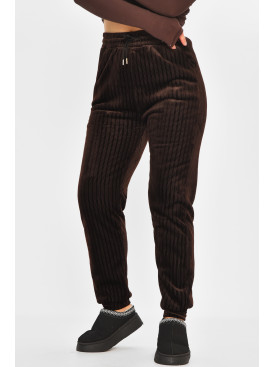 Штаны женские на искусственном меху коричневого цвета С208 207767C