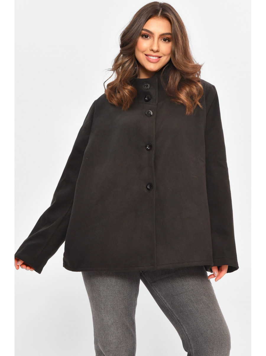 Кардиган-плащ жіночий чорного кольору на гудзиках 8407 207771C