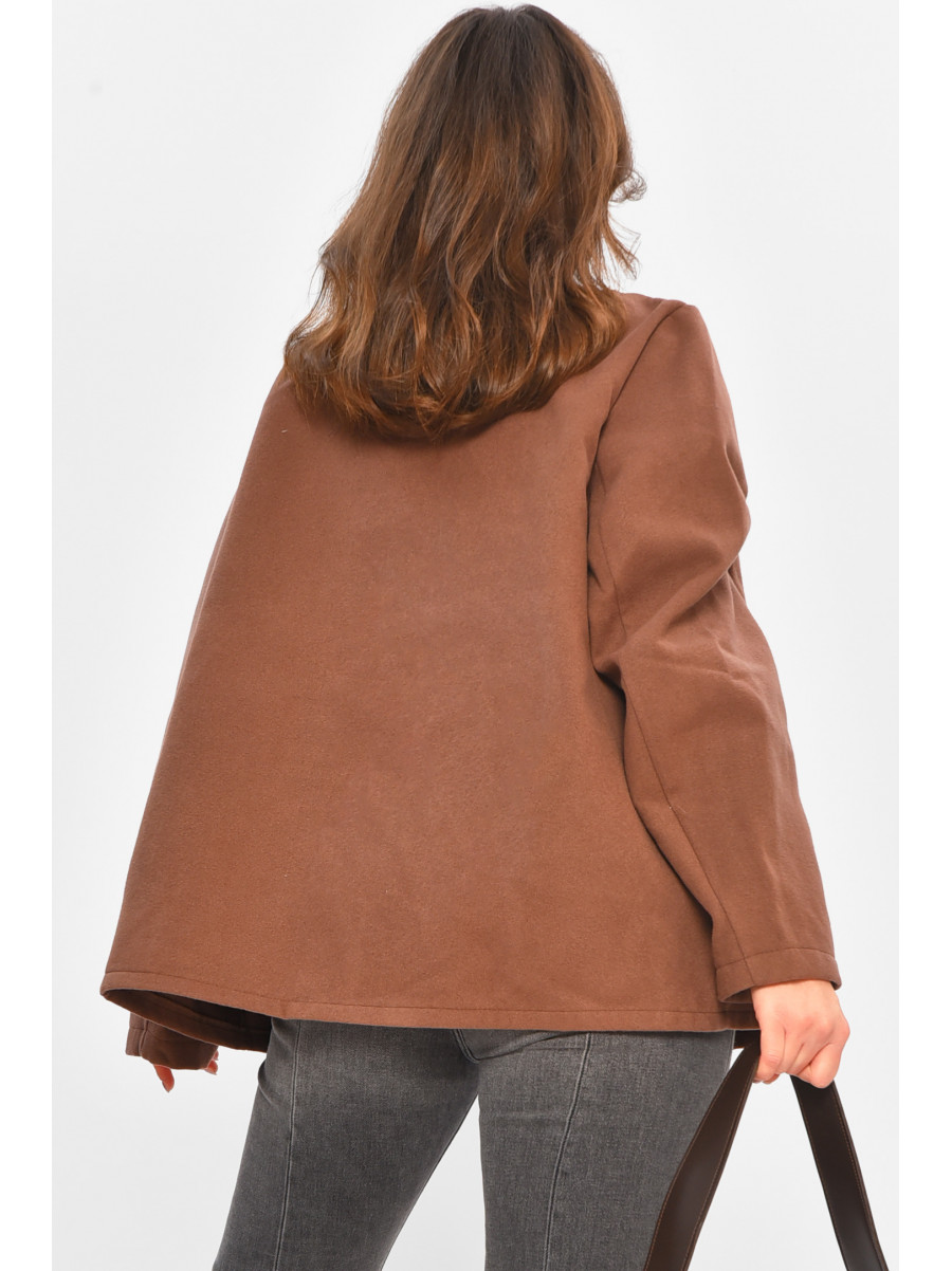 Кардиган-плащ жіночий темно-коричневого кольору на ґудзиках 8407 207773C