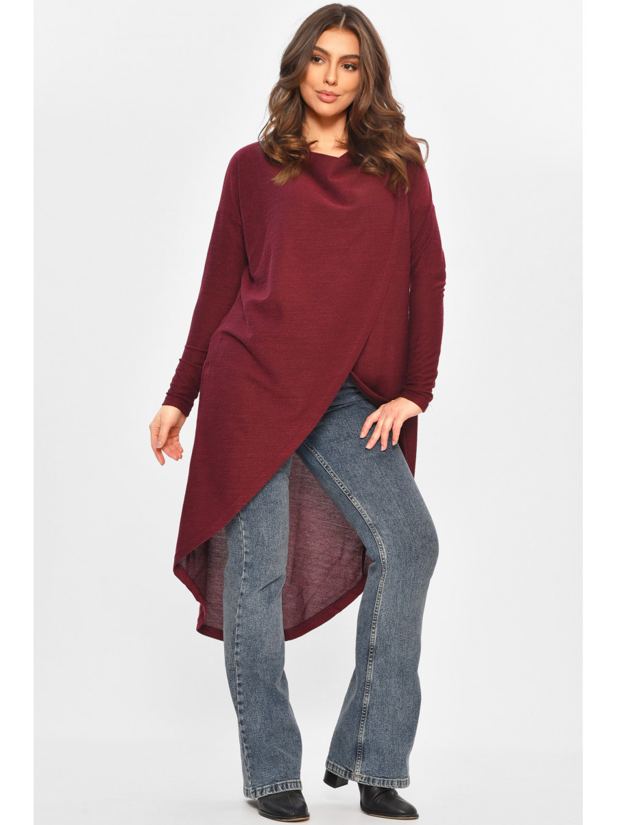 Кардиган женский полубатальный бордового цвета 8274 207776C
