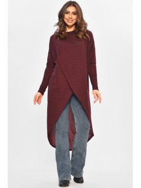 Кардиган женский полубатальный бордового цвета 8274 207777C