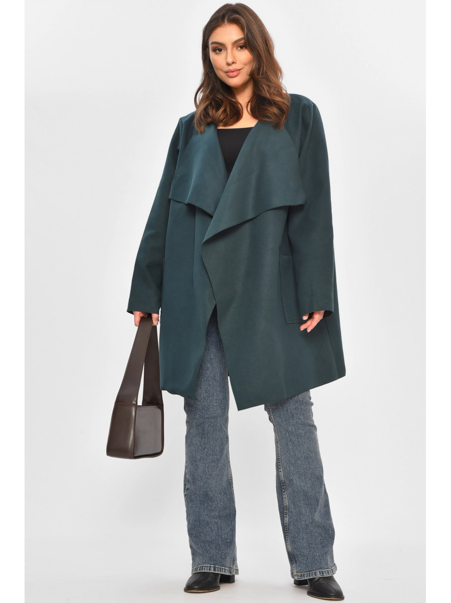 Кардиган-плащ жіночий напівбатальний темно-зеленого кольору 8045 207787C