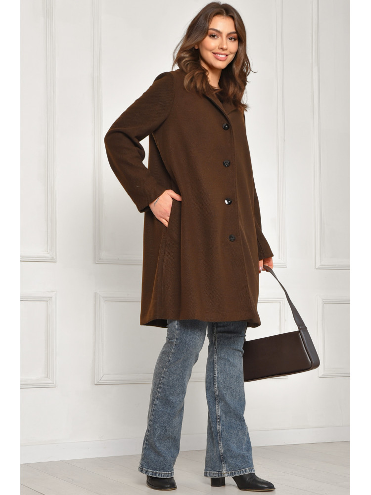 Пальто жіноче демісезонне батальне темно-коричневого кольору 8397 207789C