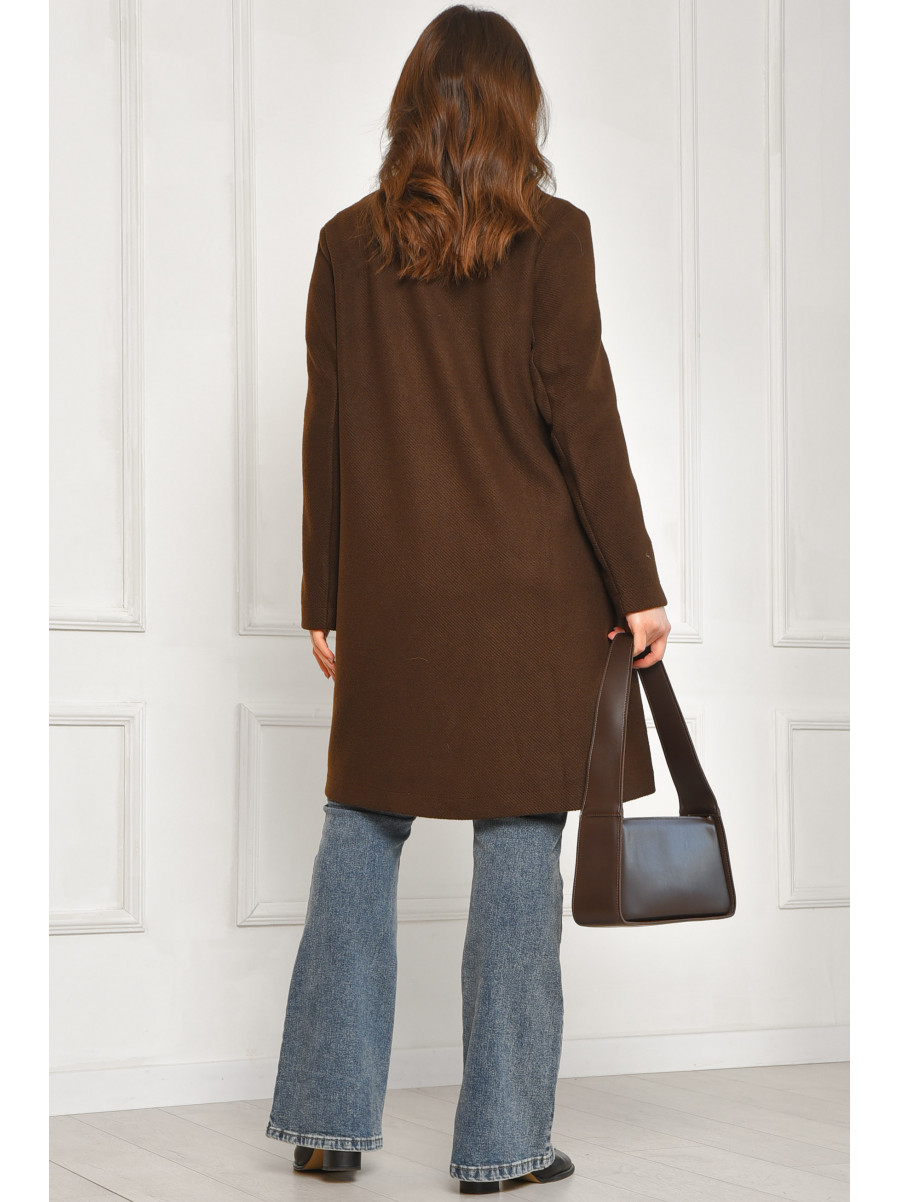 Пальто жіноче демісезонне батальне темно-коричневого кольору 8397 207789C