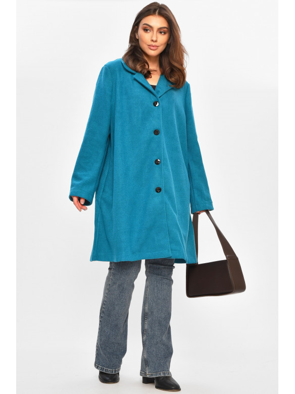Пальто жіноче демісезонне батальне бірюзового кольору 8397 207792C
